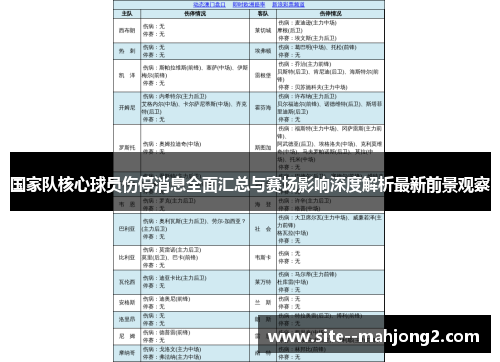 国家队核心球员伤停消息全面汇总与赛场影响深度解析最新前景观察